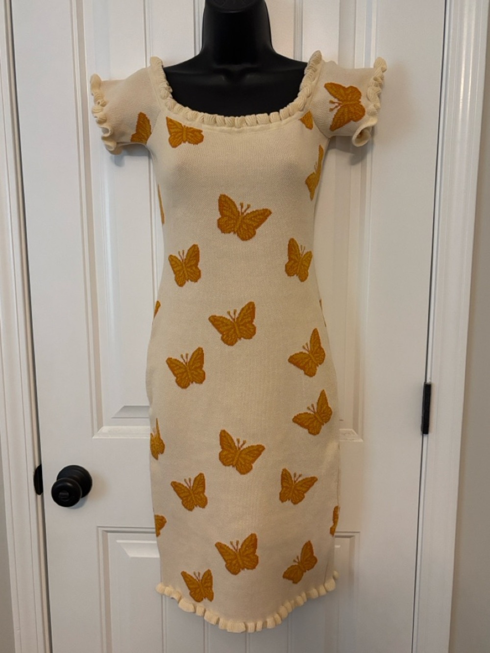Dee Elly Orange Butterfly Knit Dress